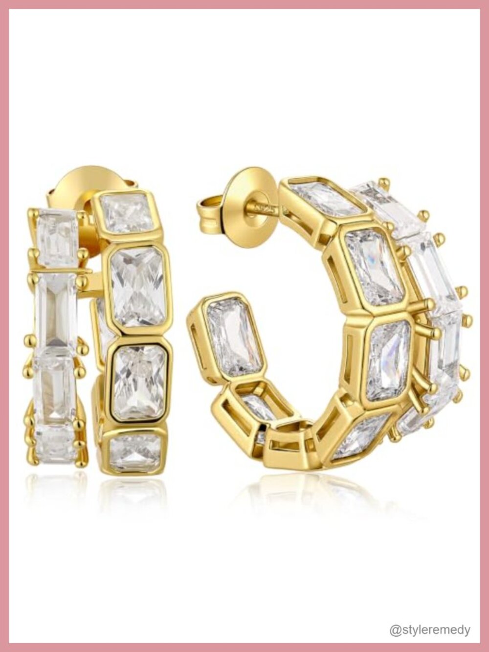 14K Gold Plated 925 Sterling Silver Chunky Huggie Hoop Earrings CZ Women
